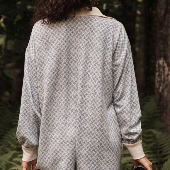 By Anthropologie Waffle Cocoon Romper Dress Printed Long Sleeve Ribbed L 276986 - Picture 2 of 8